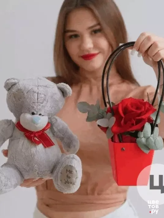 подарочный комплект мишка и роза